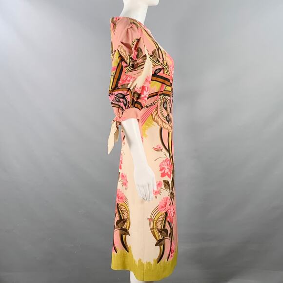 ALBERTA FERRETTI 8 Pink Multi Color Polyester Blend Puffy Sleeve Floral Dress - Picture 3 of 10